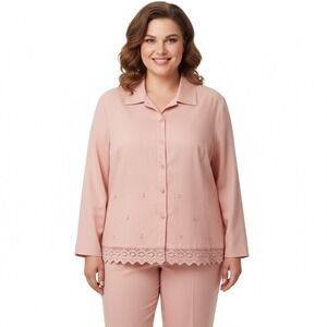 NEW Vintage Robert Louis 2 Piece Shirt Pants Set‎ Women Plus 1X Pink Peach Linen